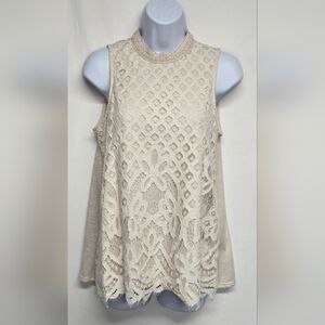 Rewind M Lace Racerback Lined Sleeveless Ivory Color Slight Flare Baby Doll
